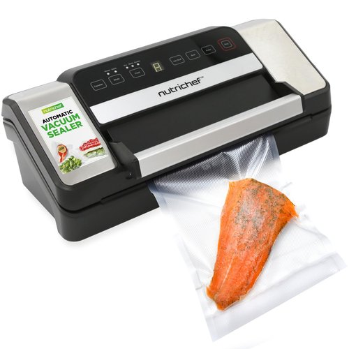 NutriChef Vacuum Sealer for Food with Easy Lock Handle, Countertop Vacuum Sealer Machine for Dry, Moist, Liquid Items, Works with Reusable Vacuum Seal Bags and Rolls, Preserves Freshness