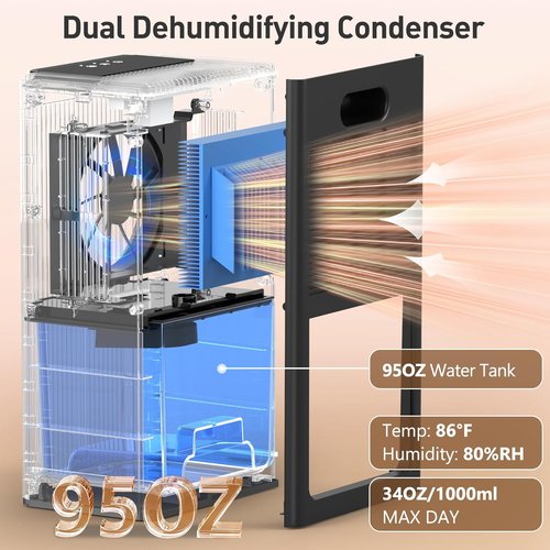 Dehumidifier | 95OZ Home Dehumidifier - Quiet Operation, Auto Shut Off & 7 Color Ambient Light (Black) for Up to 1000 Sq.Ft