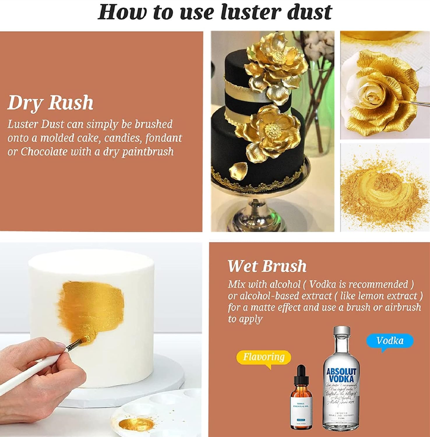 **INOCERIS Edible Luster Dust - 5g Food Grade Metallic Gold Cake Decorating Powder**