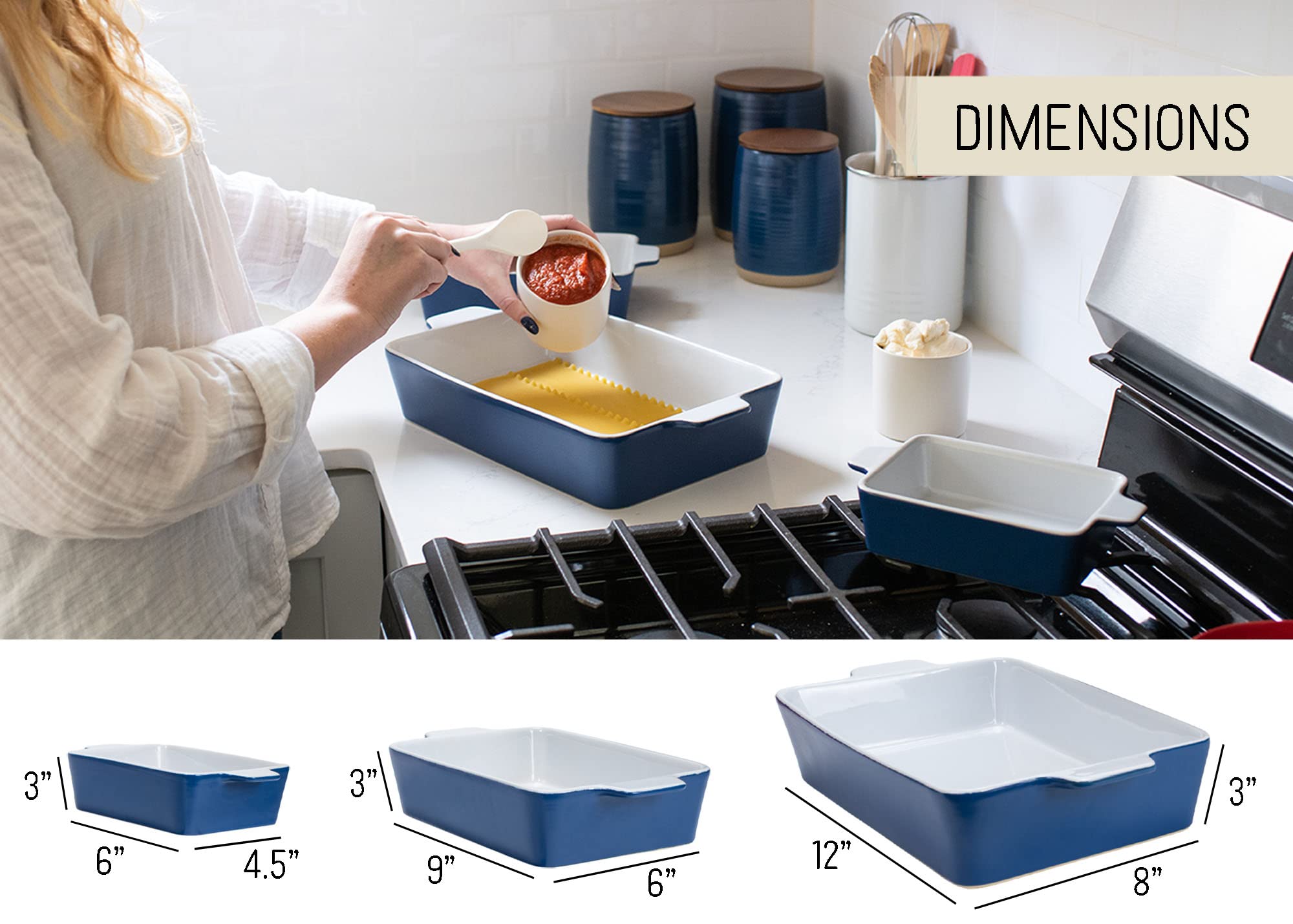 Nat & Jules Nested Blue 12 x 8 Ceramic Stoneware Baking Dishes Set of 3