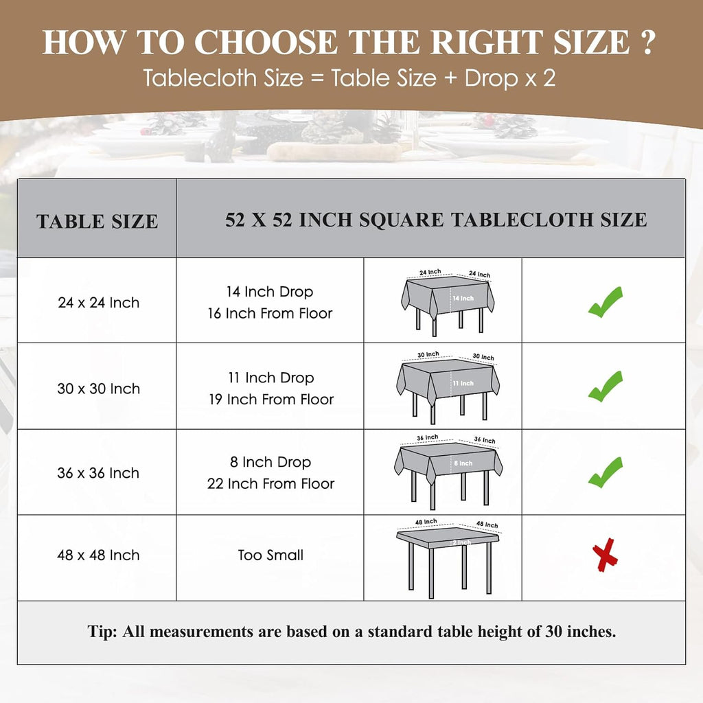 Regine Switzerland Square Tablecloth - 52 x 52 Inch Black | Stain & Wrinkle Resistant, Washable Polyester for Events
