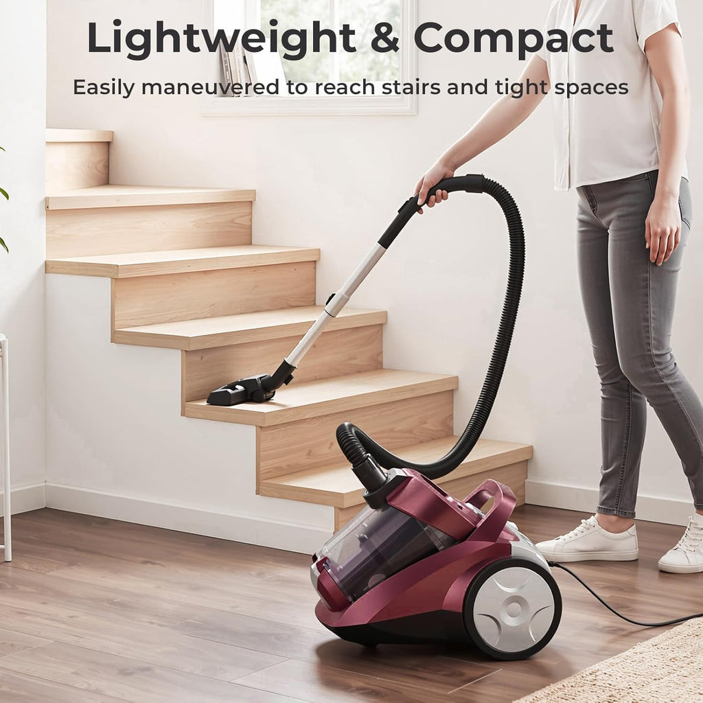 Skiennix Canister Vacuum Cleaner - 1600W Bagless Design with 45Kpa Suction Power | 4Qt Dust Cup, 5 Tools, Lightweight for Home & Pets