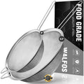 Walfos Large Fine Mesh Strainer 9.35" & 7.8", Stainless Steel Mesh Sieve with Sturdy Handle, Kitchen Metal Food Strainers for Quinoa, Rice, Pasta, Fruits, Vegetables, etc., Set of 2
