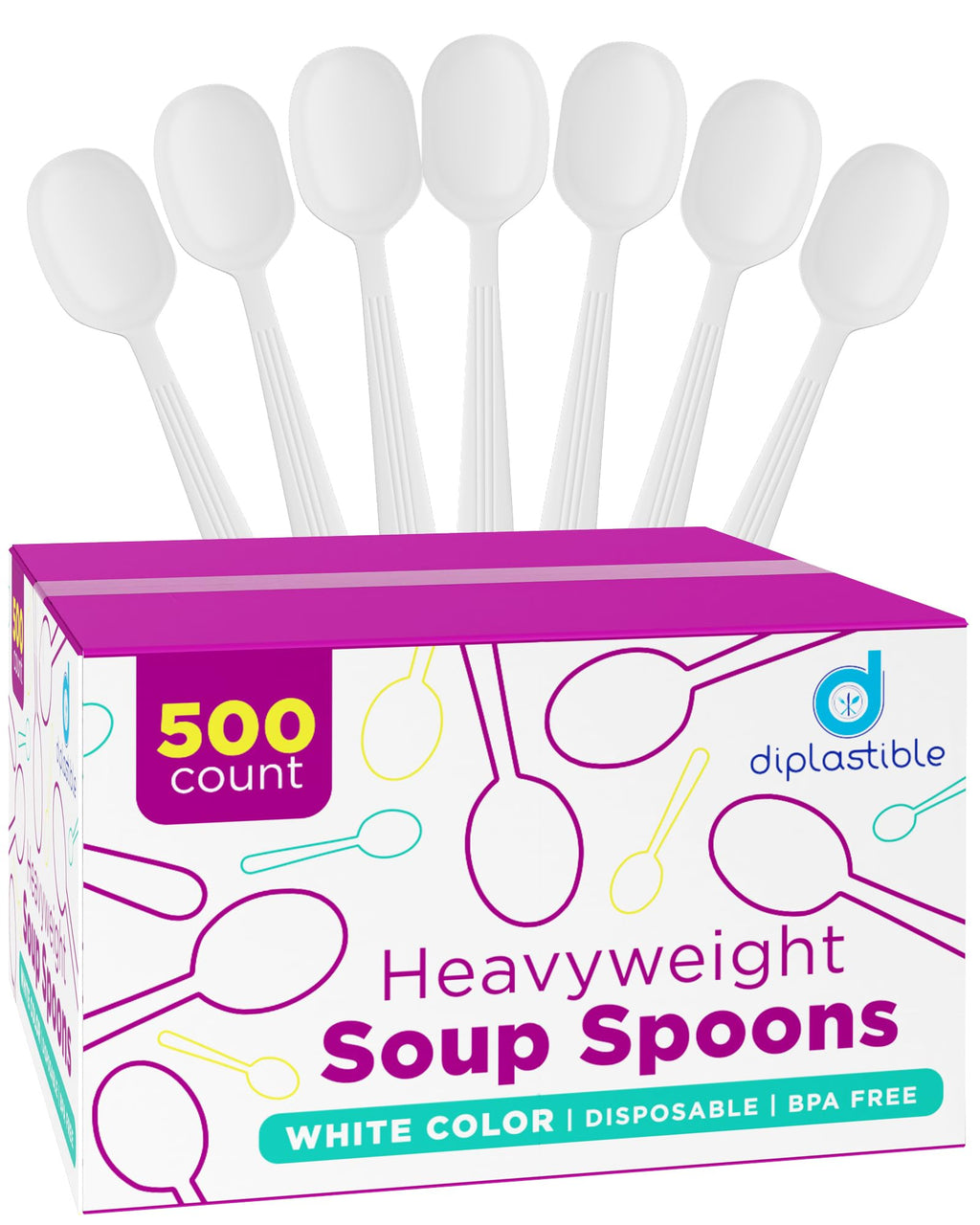 Plastic Soup Spoons Heavy Duty - Pack of 500 Disposable Spoons Utensils - Cutlery for Parties and Events Pack