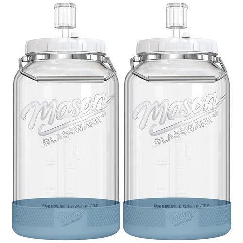 Dwbligt 2 Pack 1.5 Gallon Large Fermentation Jars with Airtight Lids & Airlocks, Wide Mouth Glass Mason Jar for Mead Making, Brewing - 100% Leak-proof Pickle jars Kimchi Container with Handles & Bases