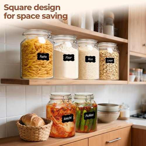 ComSaf 2 Pack 1 Gallon Glass Jars with Lids, Glass Flour Sugar Storage Containers for Pantry & Kitchen Organization, Extra Large Mason Jars with airtight lid, Coms with Labels & Massuring Cups.