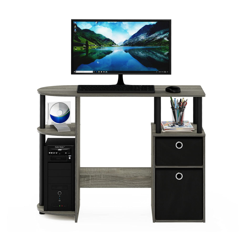 Furinno JAYA Desk, 38.4" Wide Gaming Desk with Bin Drawers, Computer Desk with Side Shelf, Office Desk for Study, Home Office, Bedroom, Dorm, Study Room, French Oak
