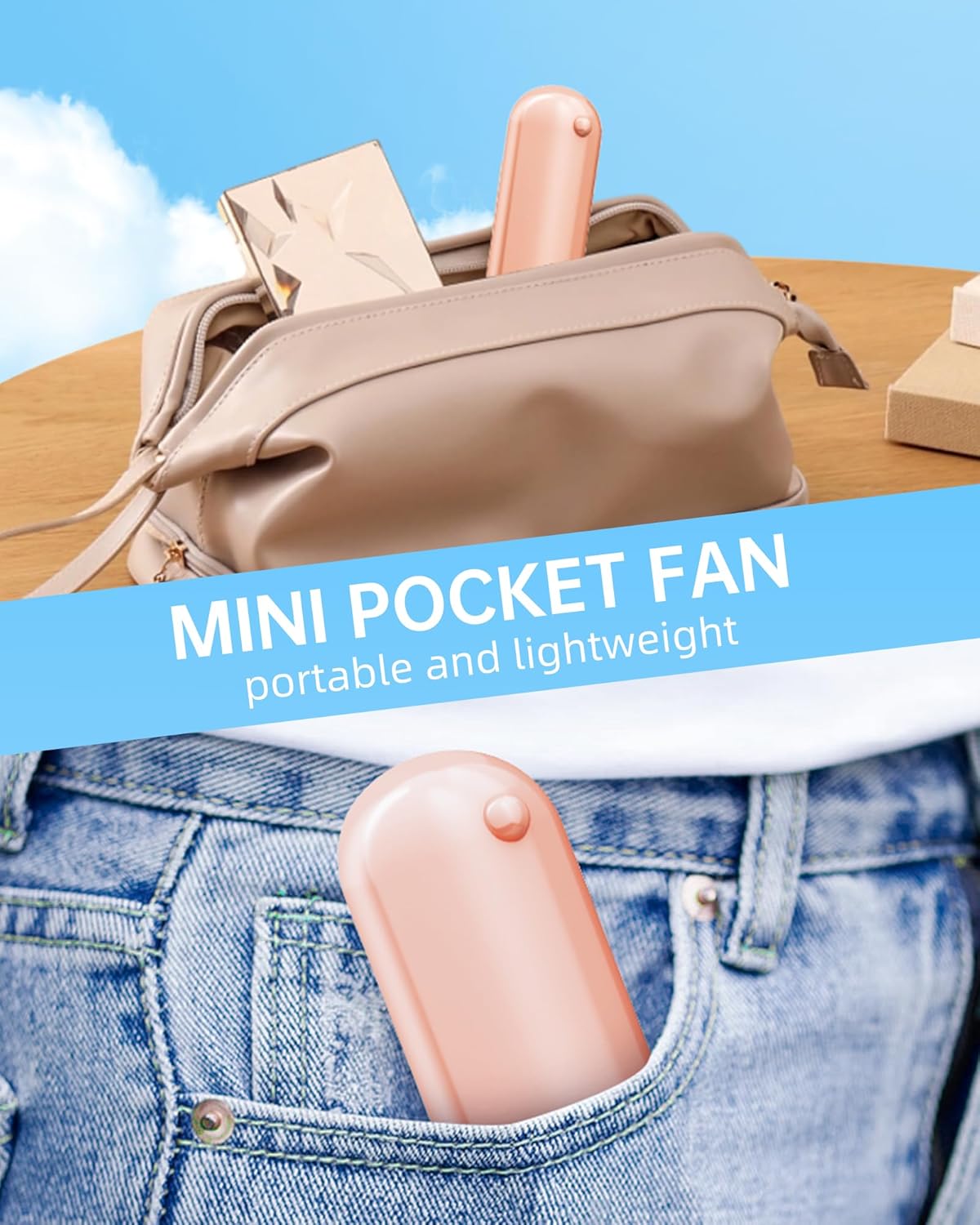 Skiennix Mini Handheld Fan - Portable USB Rechargeable Fan with 2000 mAh Battery | 3 Adjustable Speeds, Ideal for Travel