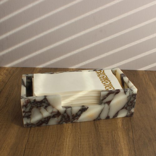 Natural Calacatta Viola Marble Napkin Holder 9.8"x4.9"x2.8", Guest Towel Holder, Paper Hand Basket for Bathroom/Kitchen/Restaurant