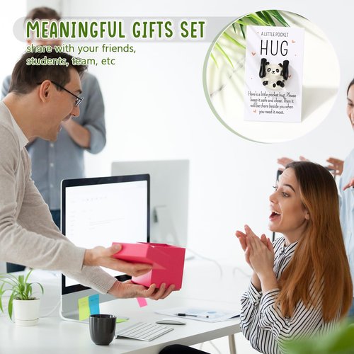 Wonderjune 50 Sets Pocket Hug Bulk Gift Mini Resin Animals Small Teacher Thank You Gifts Inspirational Pocket Hug Card Emotional Appreciation for Teacher Coworker Employee Team Staff Friend (Cute)