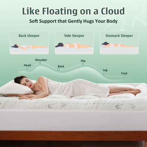 DOWNCOOL 3-Inch Queen Mattress Topper - Cooling Memory Foam for Back Pain Relief | Breathable Bamboo Viscose, Deep Pocket Fits 8-21 Inches