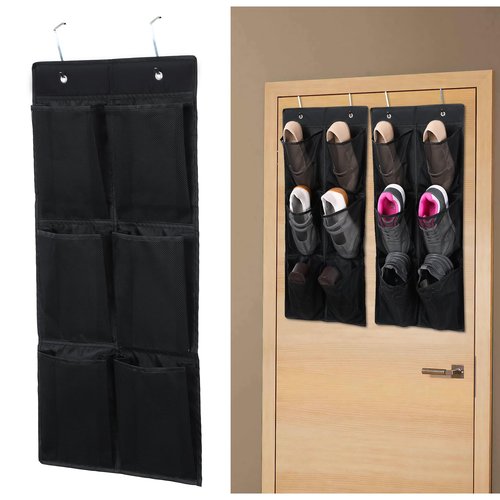 GOMAJI Over the Door/Wall Shoe Organizer, 2 Pack, Narrow, Hanging Shoe Rack for Closet, Bathroom, RV, Pantry, Camping, BLACK