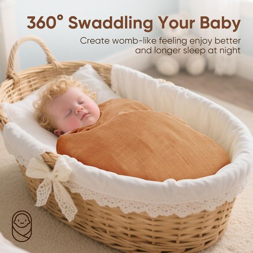 MIGIOL Muslin Swaddle Blankets - Soft & Breathable Newborn Essentials | 47x47 Inches, 3-Pack (Pink & Coffee)