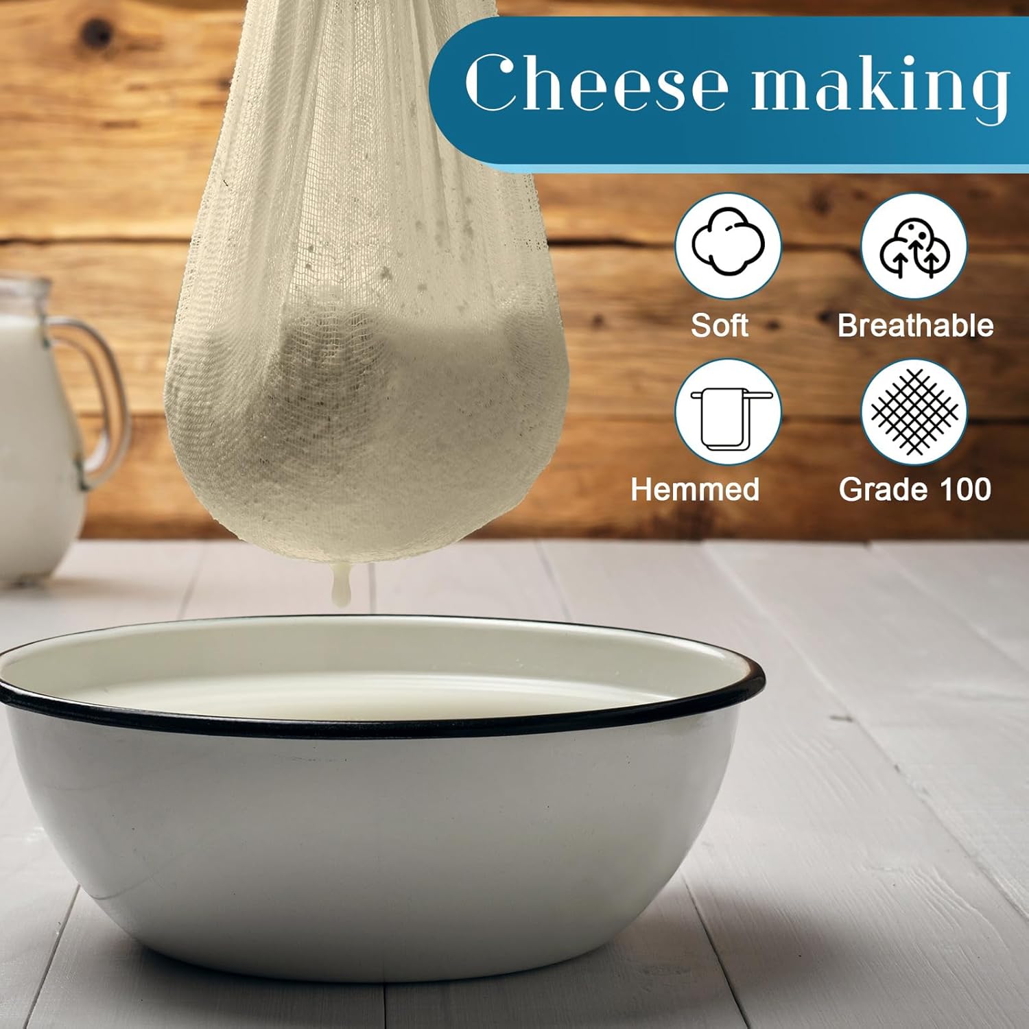 Peryiter Cheese Cloth - 60 Pcs 20x20 Inch Unbleached Cotton for Straining & Cheese Making