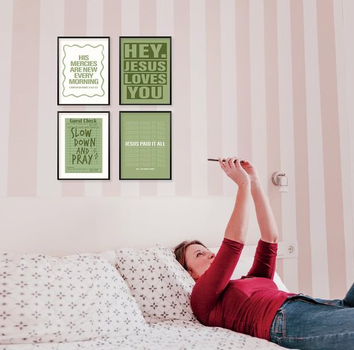 Locomiss Christian Wall Art Posters - Sage Green Jesus Decor for College Dorms | Set of 4 (12x16 Unframed)
