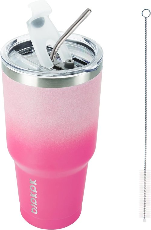 BJPKPK 30 Oz Tumbler - Insulated Travel Coffee Mug With Lid & Straw | Cherry Blossom Design