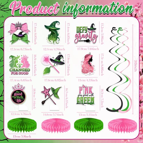Witch Party Decorations Pink and Green Happy Birthday Banner Hanging Swirls and Honeycomb Centerpieces Witch Theme Party Decorations for Girls Women Birthday Party Supplies