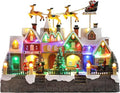 MUMTOP Christmas Village House - Light-Up Animated Town with Flying Reindeer & Santa Sleigh | Holiday Tabletop Decor