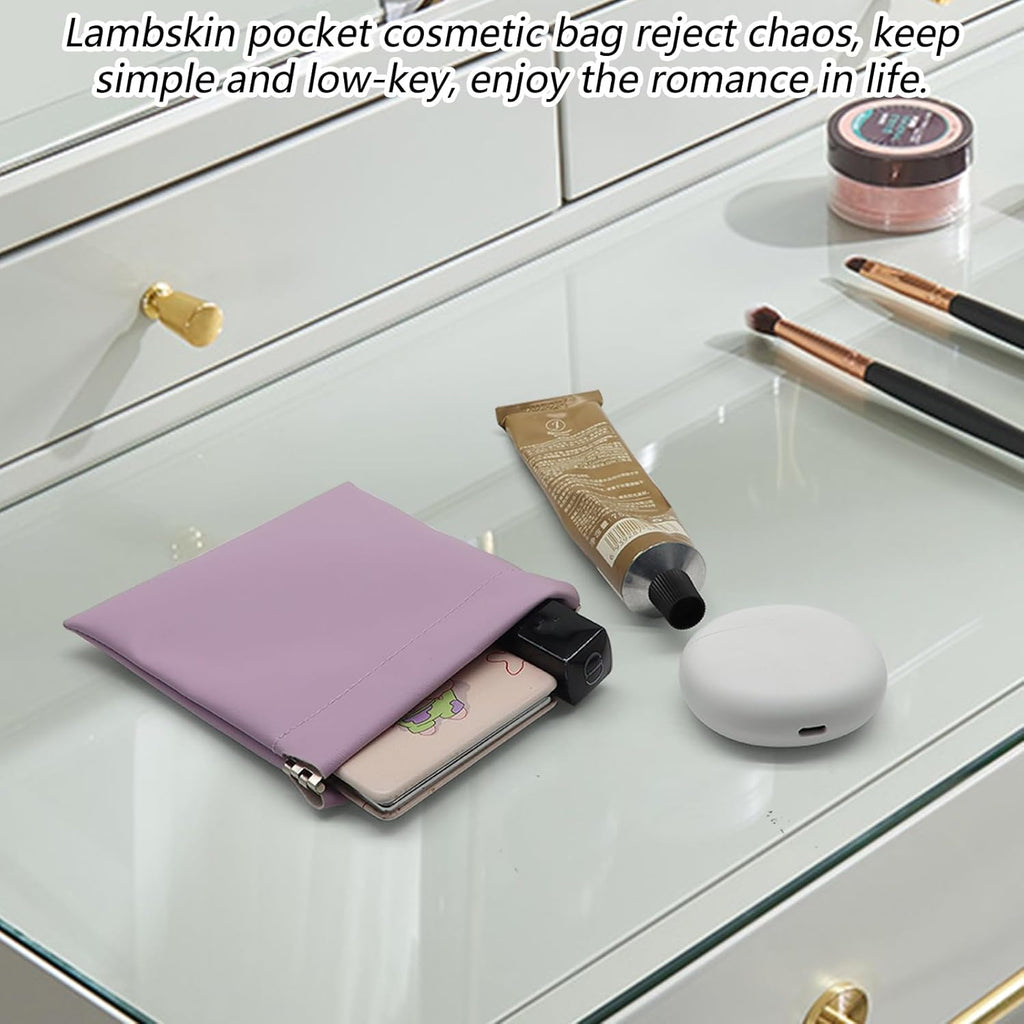 Personalized Snap Closure Leather Organizer Pouch 4 PCS Small Makeup Bag for Purse Mini Portable Cosmetic Bags for Women Lambskin Pocket Cosmetic Bag