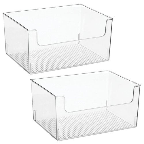 mDesign 2 Pack Clear Plastic Modern Open Front Dip Storage Organizer Bin Basket for Kitchen Organization - Shelf, Cupboard, Cabinet, and Pantry - 12x12x8 inches