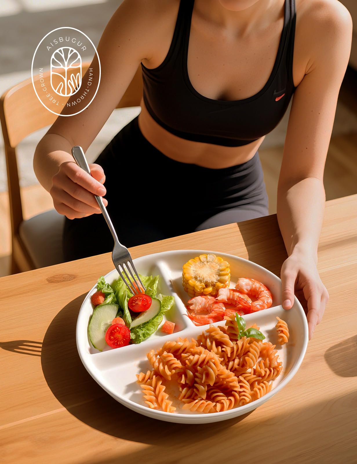 Ceramic Portion Control Plate 9Inch for Weight Loss for Adults 1 Pack White