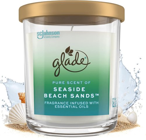Glade Large Candle Jar - Essential Oil Infused Air Freshener | Seaside Beach Sands, 16oz