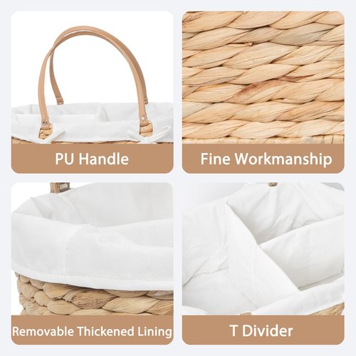 QINGTUHOME Handwoven Wicker Diaper Caddy Organizer, Multi - functional Baby Diaper Bag for Nursery & Home Storage, Detachable Lining, PU Handles, Baby Registry Must Haves (Water hyacinth)