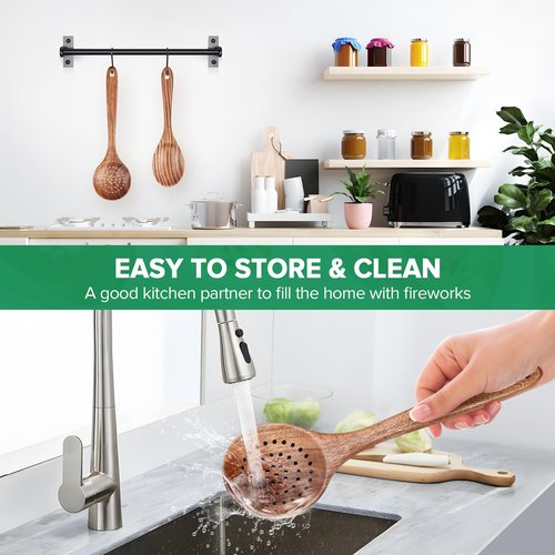 Wooden Cooking Utensil, Teak Slotted Spoon for Cooking, Natural Wood Colander Ladle Spoon with Holes, Long Handle Teak Skimmer Strainer Spoon with Teeth for Straining Draining Egg Meat Noodles,11.2″