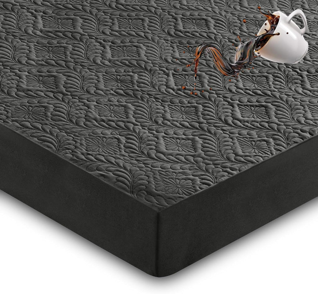 Sufdari Twin Waterproof Mattress Cover - Breathable & Noiseless Quilted Bed Pad | Ultra Soft Dark Grey, Fits 8-18" Deep Pocket
