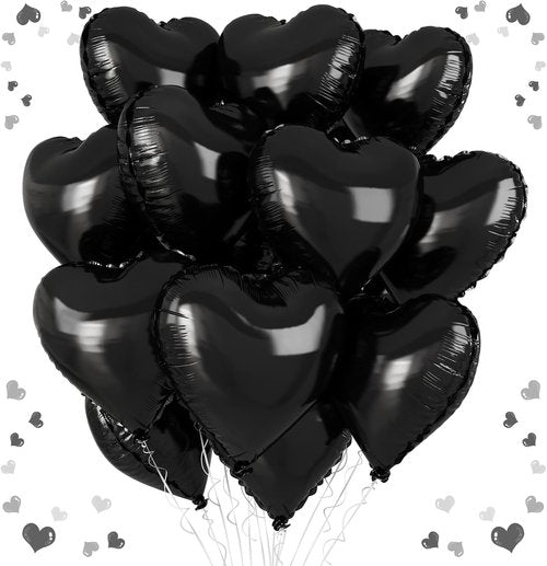 Black Heart Balloons - 18 Inch Romantic Foil Balloons | 12PCS for Weddings, Graduations & Anniversaries