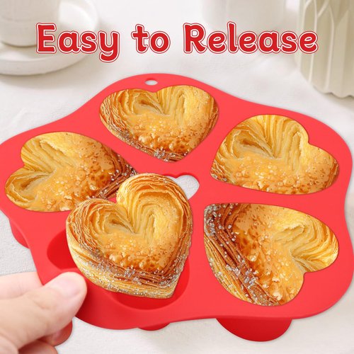 BMSQOFD Silicone Mini Air Fryer Muffin Pan Heart Cups for Oven Baking,1 pcs Egg Bite Mold Muffin Tins Cup Cake Pan Tray for Air Fryer Basket Liners Accessories Baking Muffin Cakes Pudding Pancake