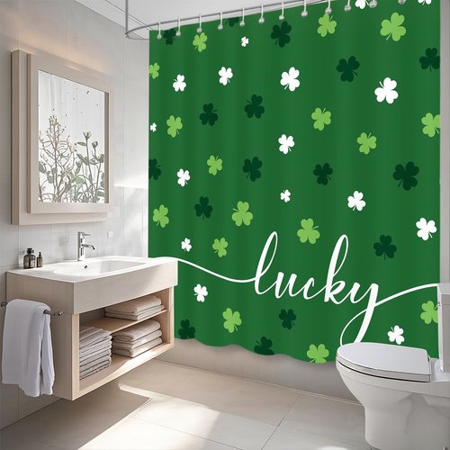 APROPHIC St. Patrick's Day Shower Curtain, Lucky Shamrocks Green White St Patricks Day Curtains for Bathtub Bathroom, Irish Festival Decorations Waterproof Shower Curtain with 12 Hooks 72 X 72 in