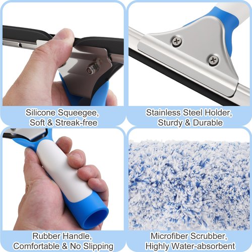 Mitclear Professional Window Cleaning Kit, Include Compact Cleaning Bucket 3 Gallon, Silicone Squeegee, Microfiber Scrubber, Cloth, All-in-one Window Cleaning Supplies, Commercial & Household Use