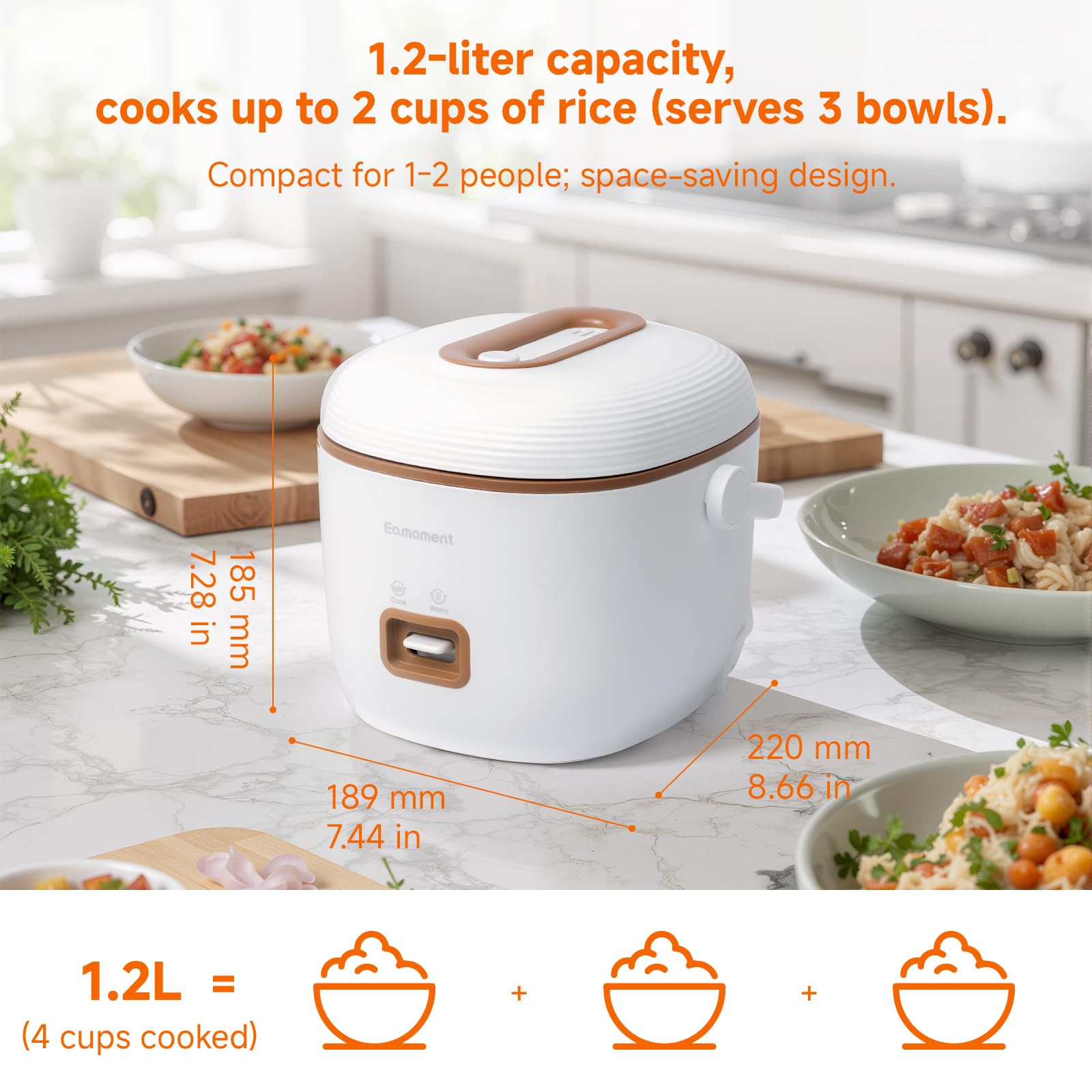 Brown Mini Rice Cooker Small 1 Cup-2 Cup Non-Stick Coated Insert Food Steamer Kitchen Appliances Includes Vegetable Steamer
