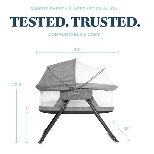 Baby Delight Slumber Deluxe Rocking Bassinet, Portable Baby Bassinet, Removable Canopy, Charcoal Tweed