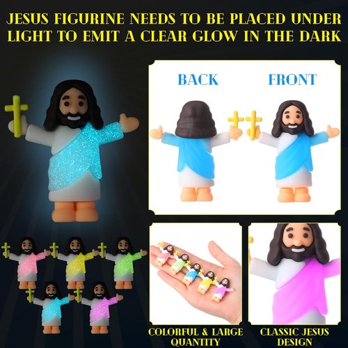 CroBlissful Mini Jesus Figurines - 30 Sets Glow in The Dark with "Let Your Light Shine" Cards | Perfect for Sunday School Party Favors