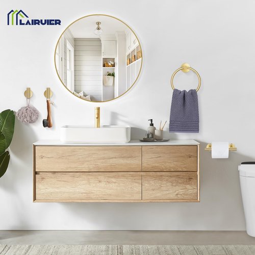 Lairuier Brushed Gold Towel Holder Set Include Double Bases Toilet Paper Holder,Towel Ring and 2 Towel Hooks Stainless Steel Wall Mounted Bathroom Hardware Accessories Set