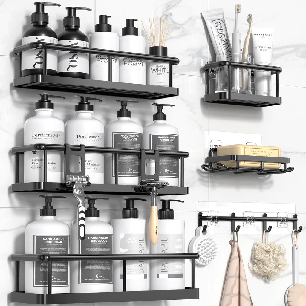 YASONIC Shower Caddy - 100% Rustproof Adhesive Organizer with Soap Holder | 6 Pack Large Capacity Shelves