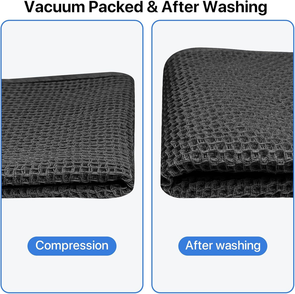 Skiennix 100% Cotton Waffle Weave Kitchen Towels - Ultra Soft & Absorbent 6 Pack | Quick Drying, 12x12 Inches, Black