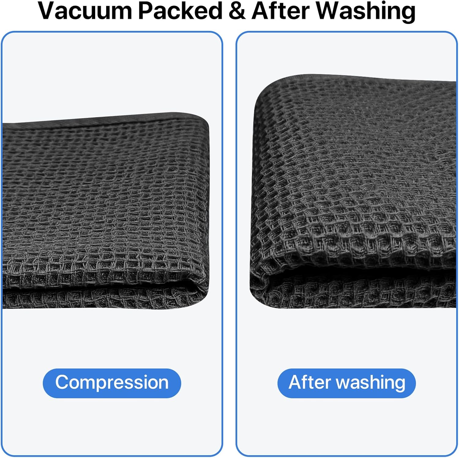 Skiennix 100% Cotton Waffle Weave Kitchen Towels - Ultra Soft & Absorbent 6 Pack | Quick Drying, 12x12 Inches, Black