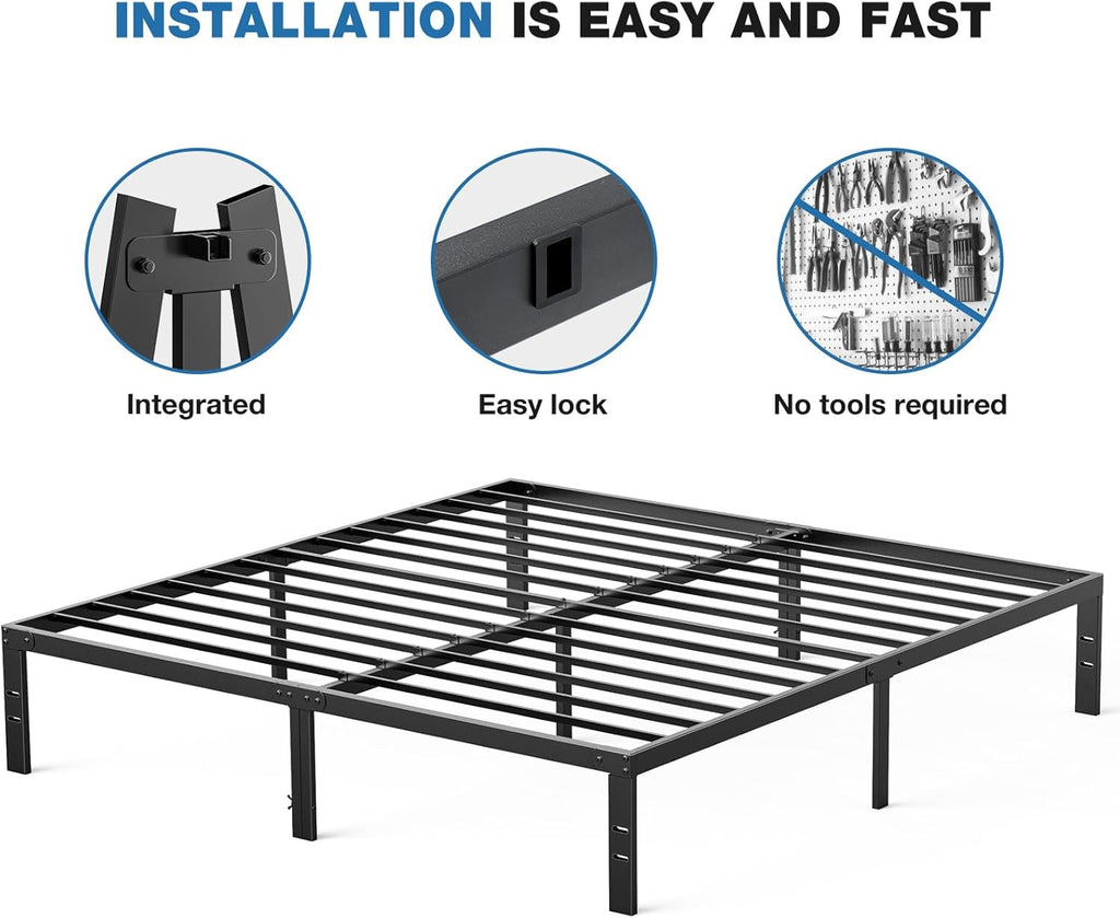 OLIXIS Metal Queen Bed Frame - 14" High with Storage Space & Sturdy Steel Support | Easy Assembly, Black