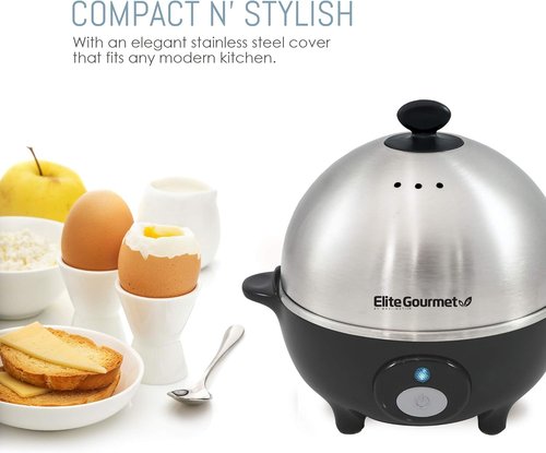 Elite Gourmet EGC-508 Rapid Egg Cooker - 7 Egg Capacity, Auto Shut-Off, Stainless Steel Design