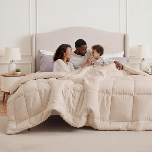Bedsure Comforter Duvet Insert - Quilted Cal King Size, All-Season Down Alternative Bedding, Beige 130x120 Inches