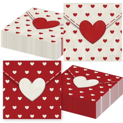 100Pcs Valentine's Day Paper Napkins Love Heart Party Decorations Sweet Heart Cocktail Beverage Napkin Towel Tableware for Spring Wedding Holiday Dinner Tea Party Supplies 13 x 13 Inches