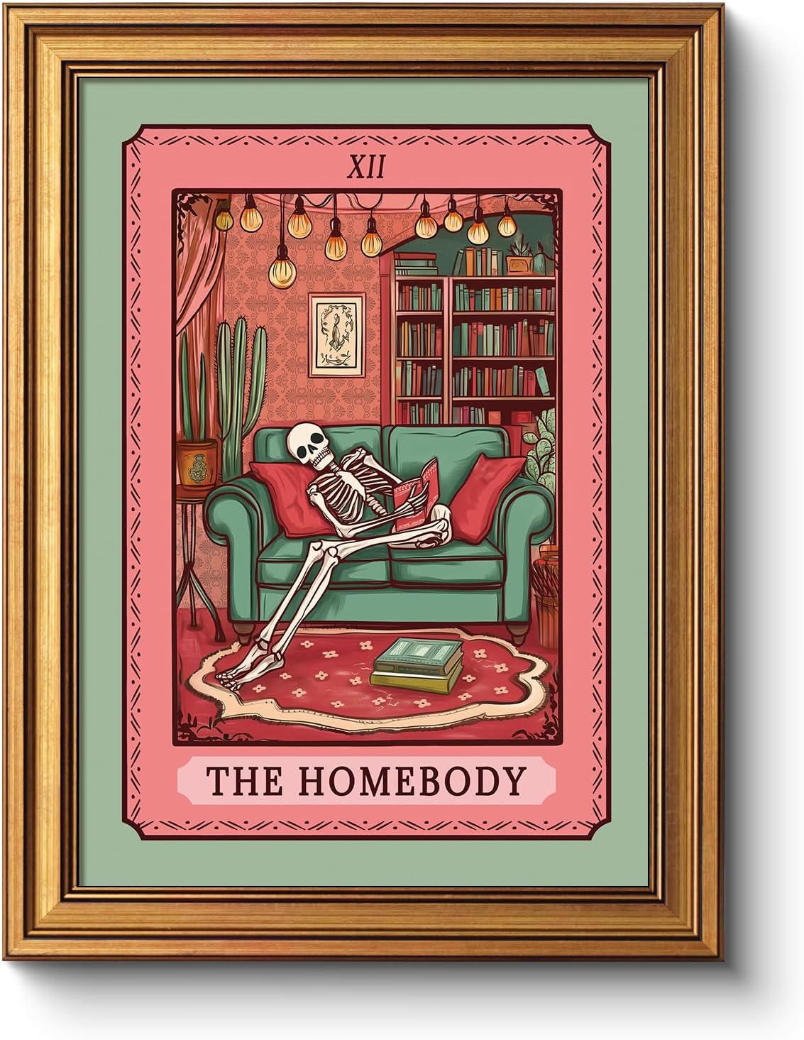Regine Switzerland Vintage Spooky Cozy Home Scene Wall Art - 12x16 Halloween Skeleton Print | Retro Dark Humor Decor