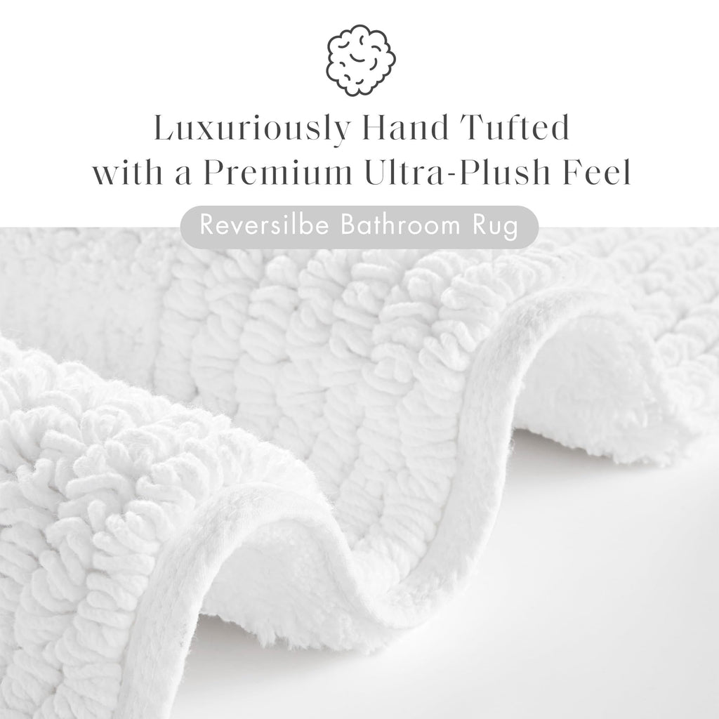 Madison Park Splendor Reversible 100% Cotton Tufted Bathroom Rug-3000 GSM Hotel Quality Luxurious Plush Medium Pile Bath Mat Absorbent, Quick Dry, Shower Room Décor, 24x44 White