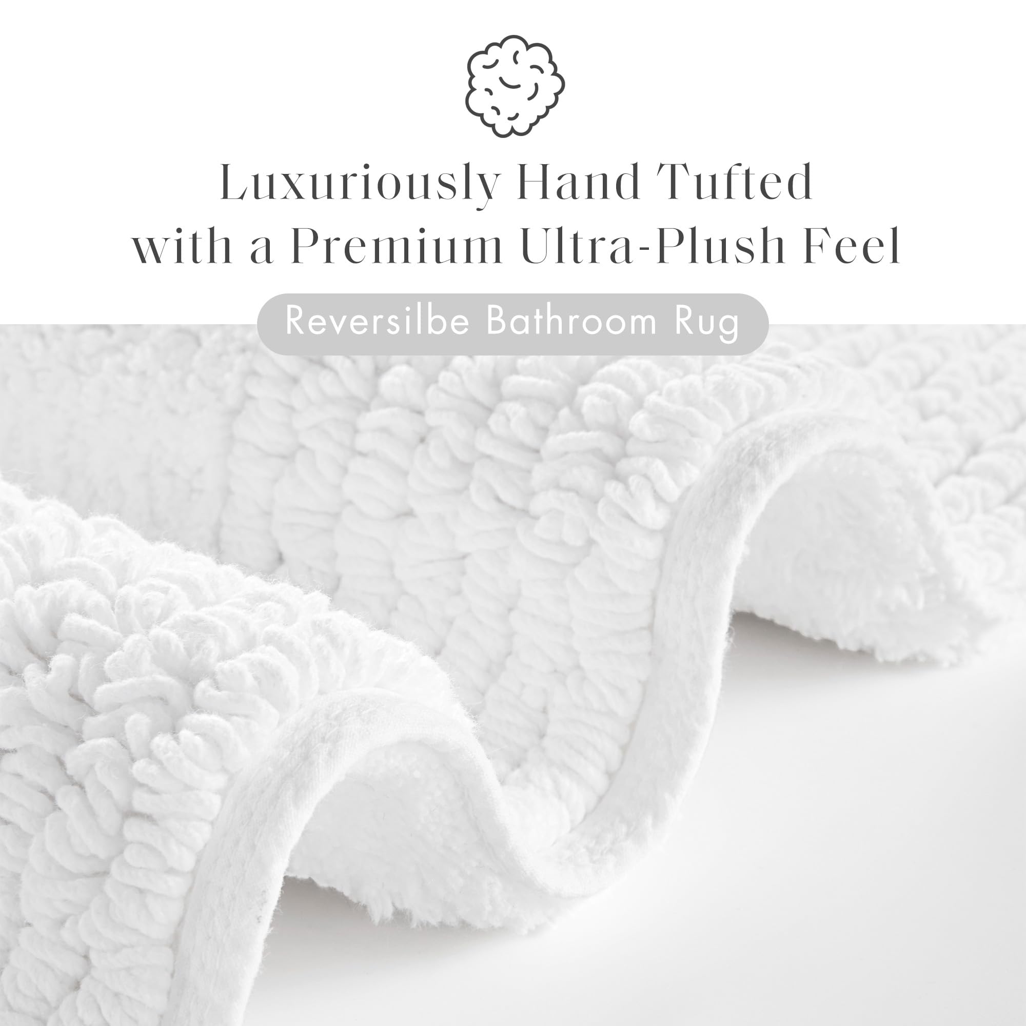 Madison Park Splendor Reversible 100% Cotton Tufted Bathroom Rug-3000 GSM Hotel Quality Luxurious Plush Medium Pile Bath Mat Absorbent, Quick Dry, Shower Room Décor, 24x44 White
