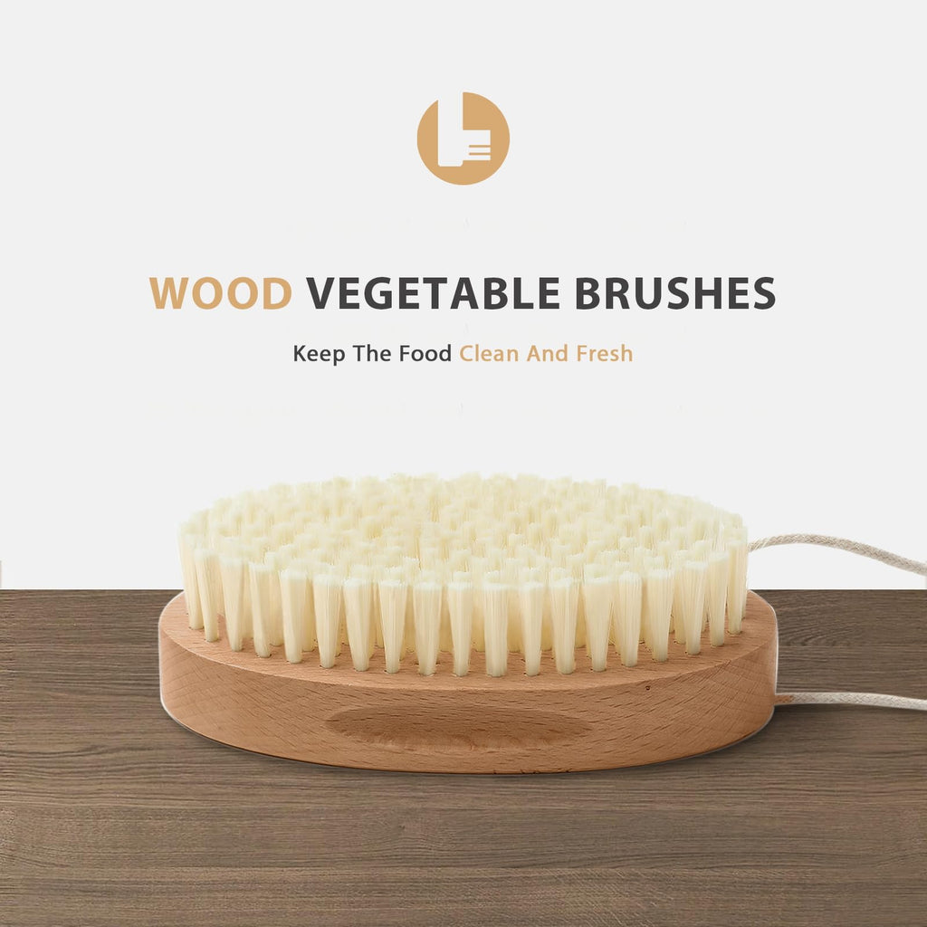 Wooden Vegetable Brush Scrubber for Food, Cute Potato Brush Scrubber with Hanging Rope, Natural-Wood Kitchen Veggie Scrubber Cleaning Potatoes, Carrots, Mushroom, Fruits (2)