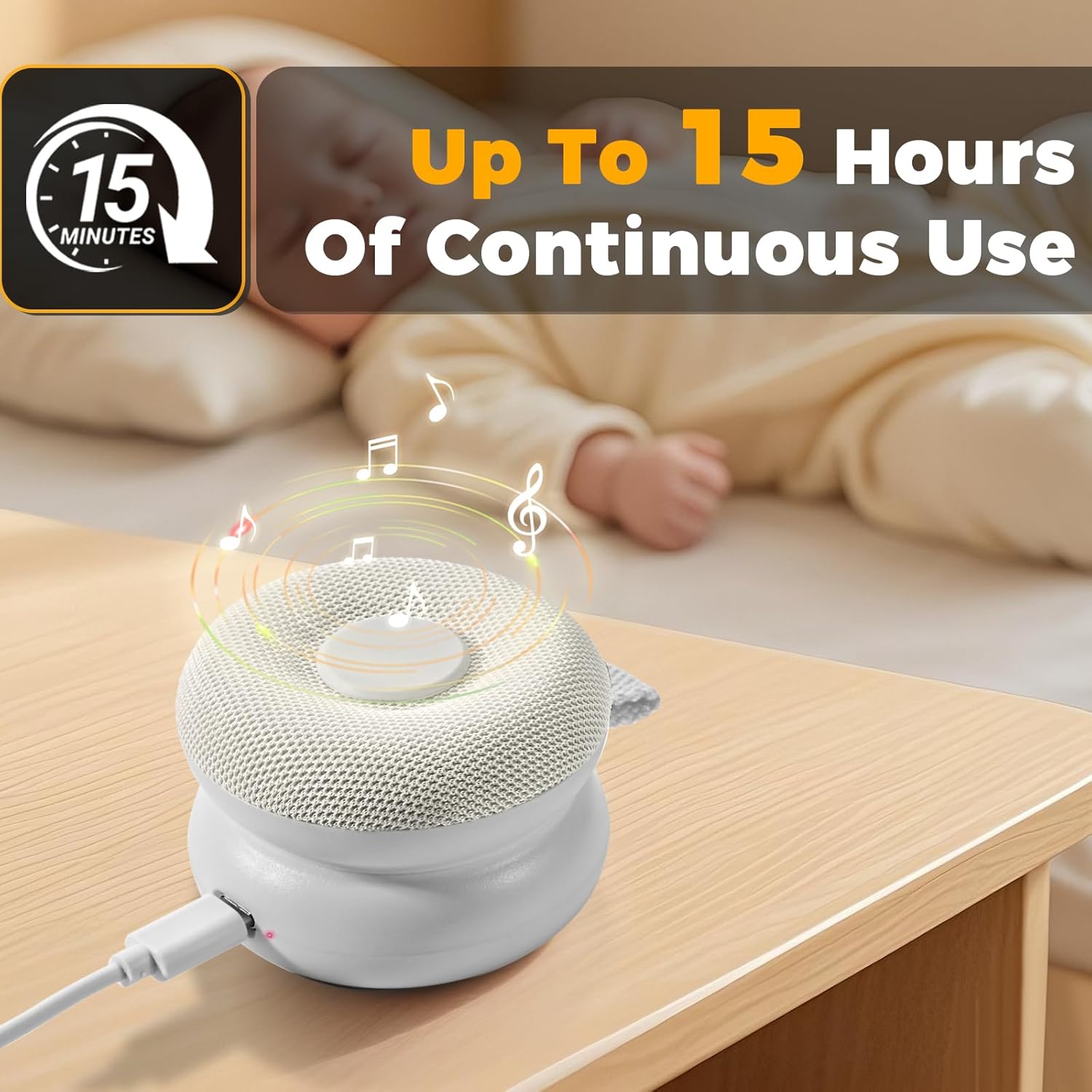 Portable Sound Machine - White Noise for Baby Sleep | 15 Soothing Sounds & 7-Color Night Light