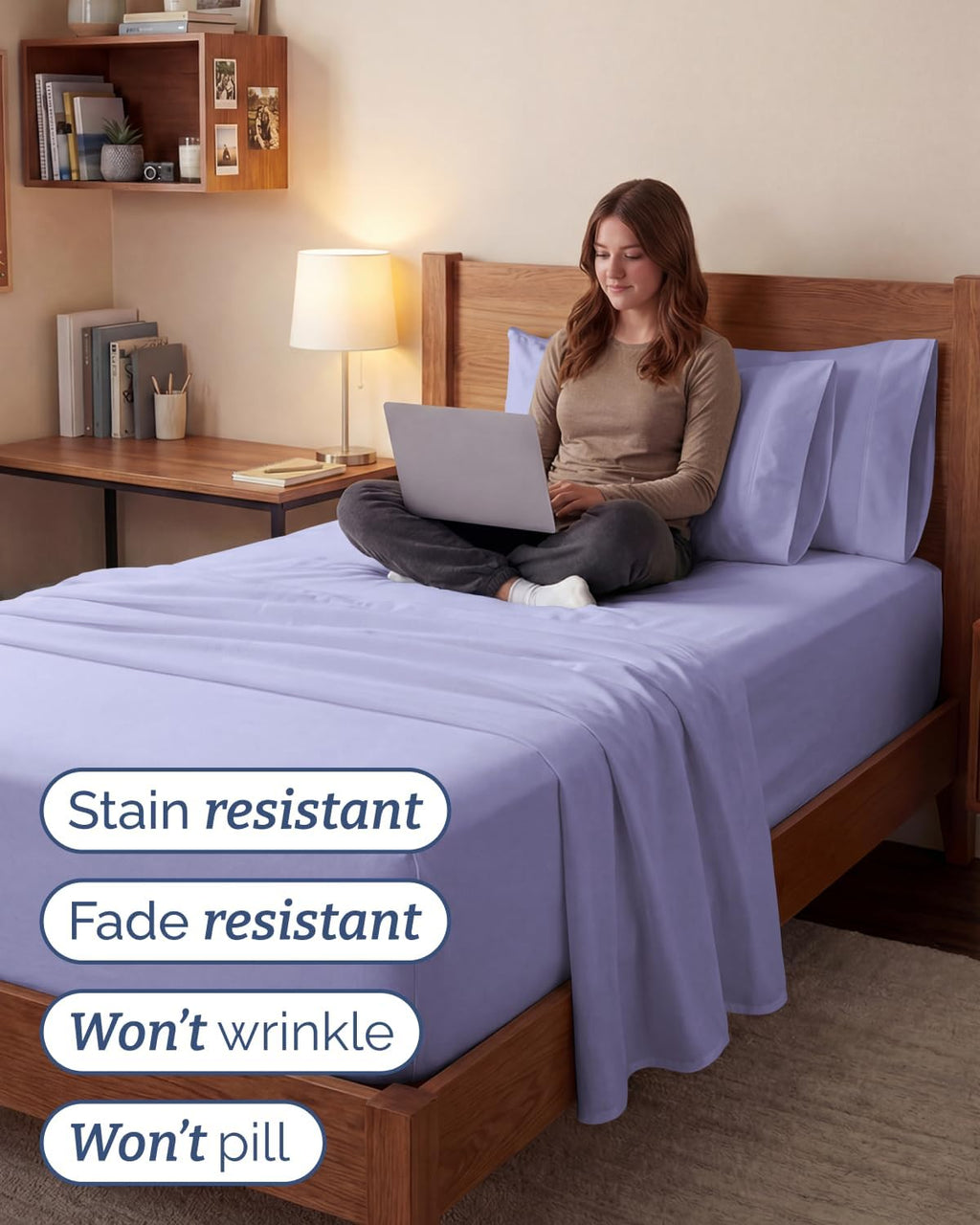 Skiennix Extra Deep Twin XL Sheet Set - 4-Piece Breathable Cooling Bedding - Soft, Wrinkle-Free Lavender